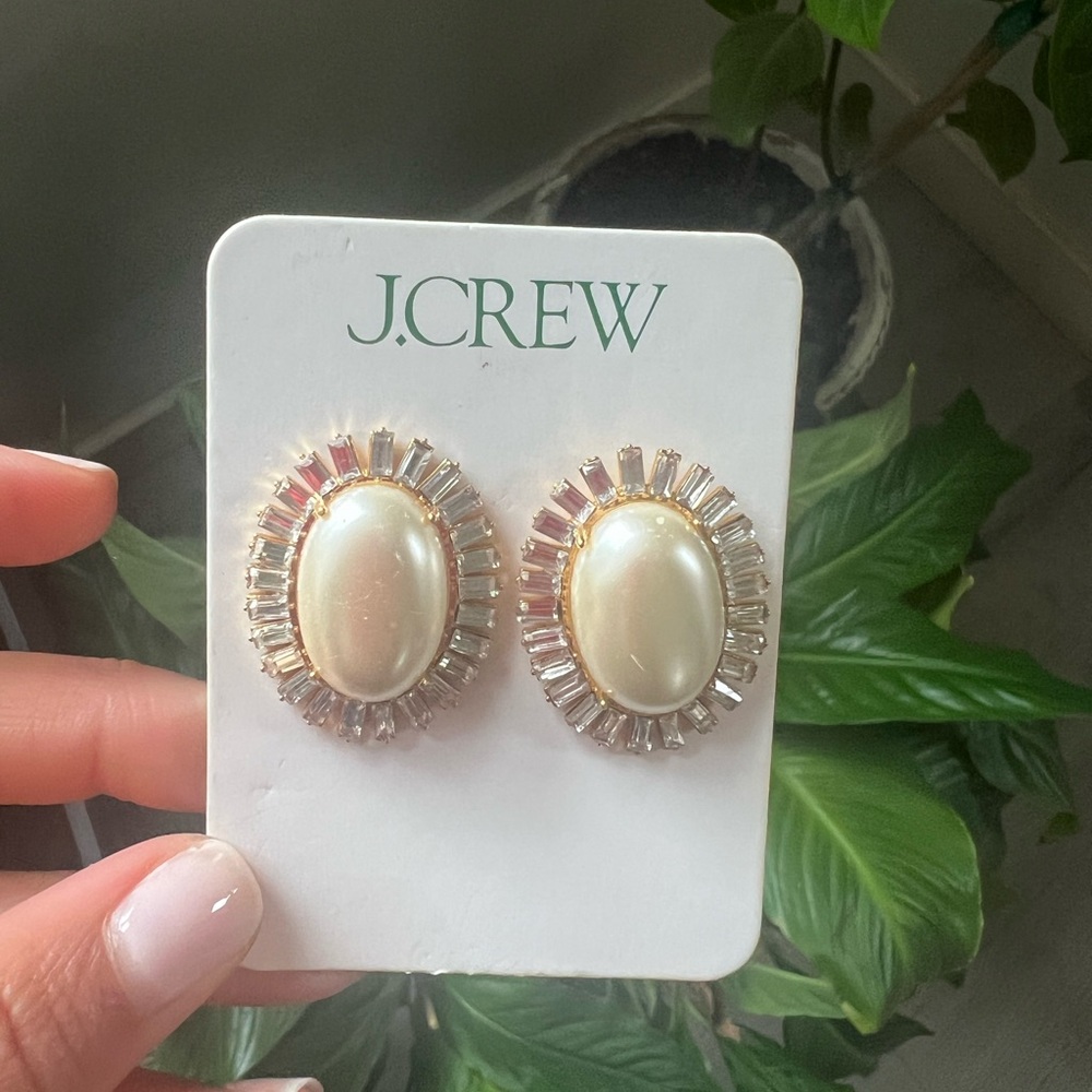 J. Crew Gold and White Oval Earrings